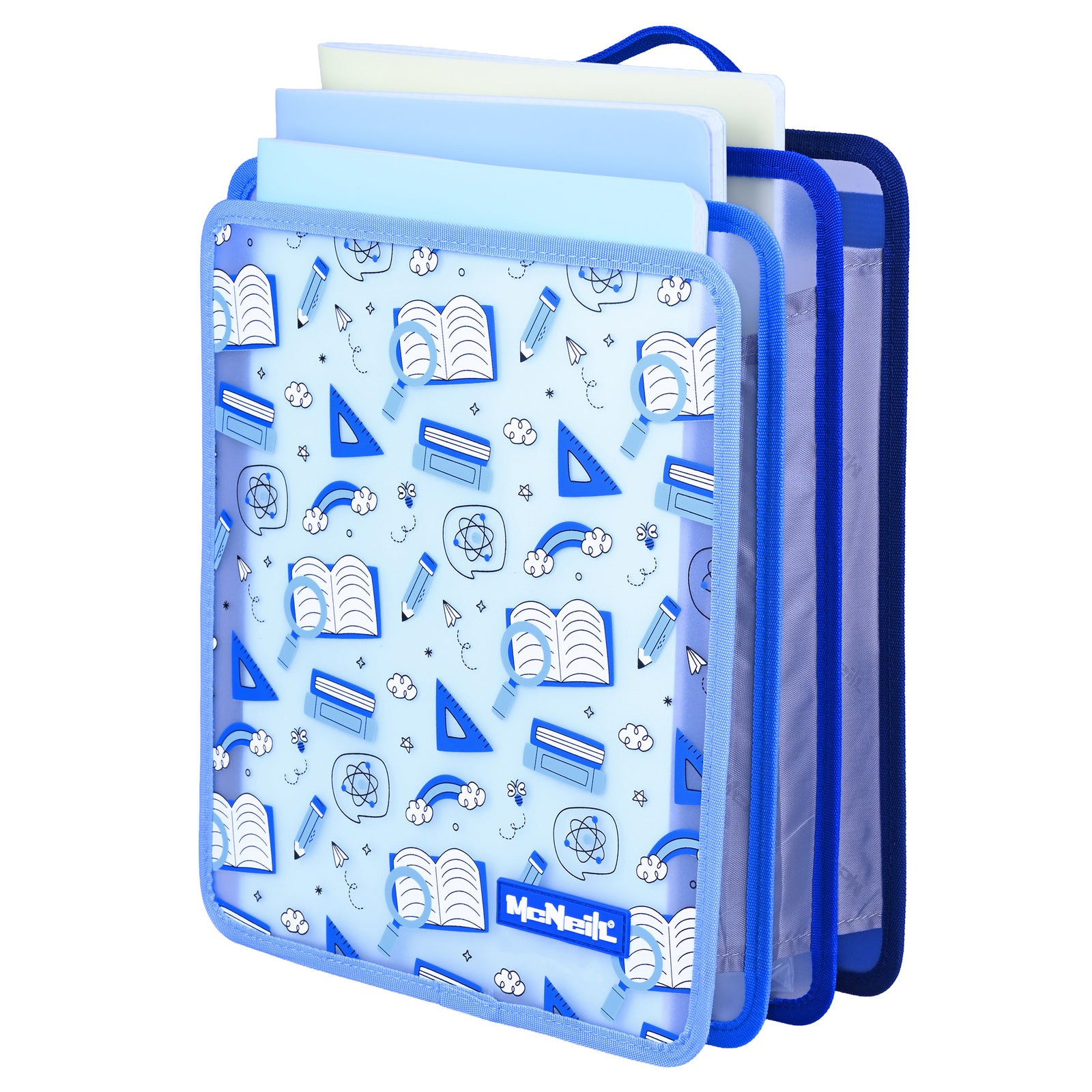 McNeill – Faltbare Heftbox DIN A4 in Blau mit Griff für Schulranzen und Organisation