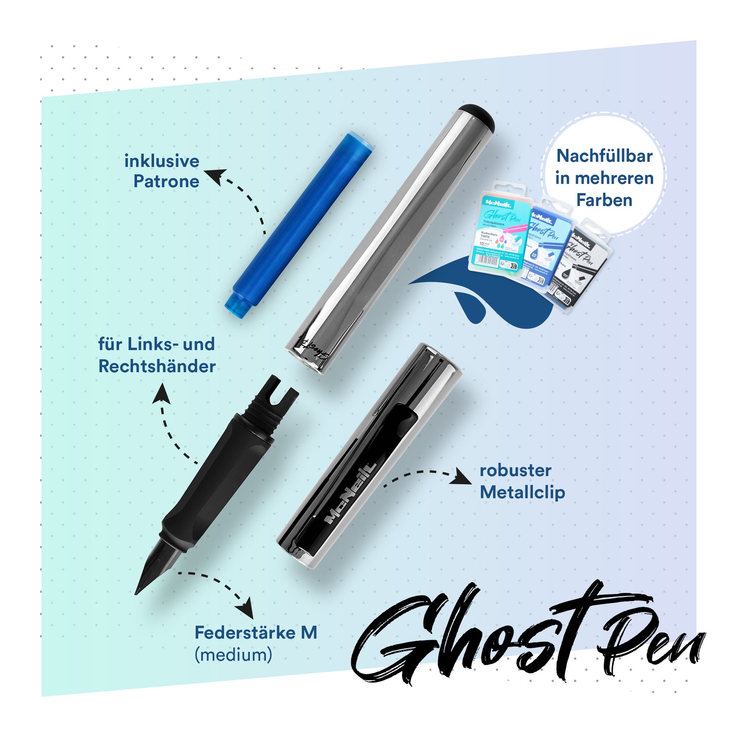 McNeill - Ghost Pen erasable fountain pen Metallic silver