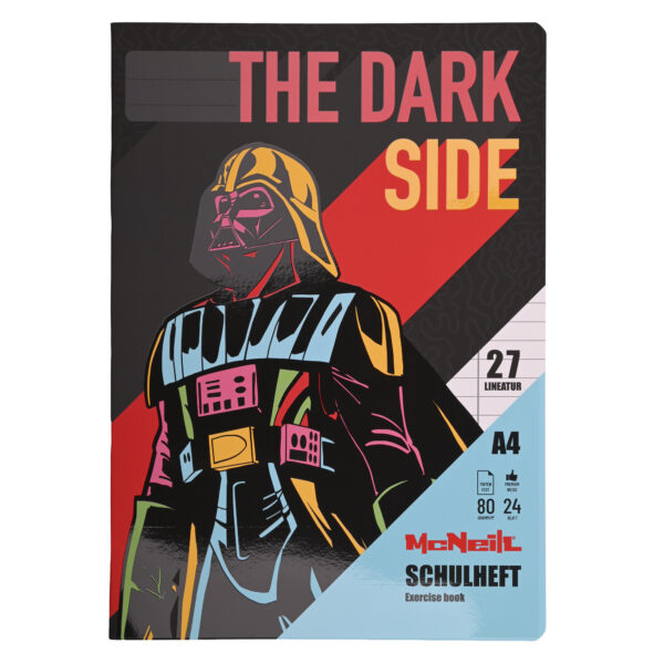 McNeill Schulheft DIN A4 mit Darth-Vader-Motiv, Lineatur 27, tintenfestes FSC®-Papier und glänzendem Umschlag – ideal für den Schulalltag