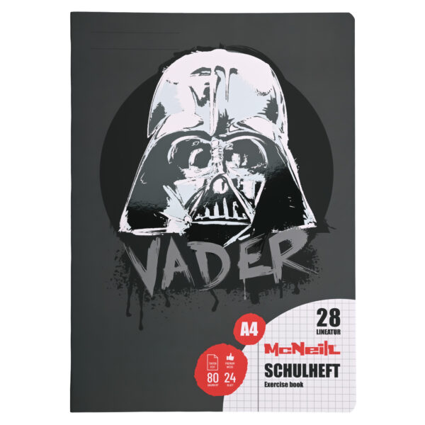 McNeill Schulheft DIN A4 mit Darth-Vader-Motiv, Lineatur 27, tintenfestes FSC®-Papier und glänzendem Umschlag – ideal für den Schulalltag