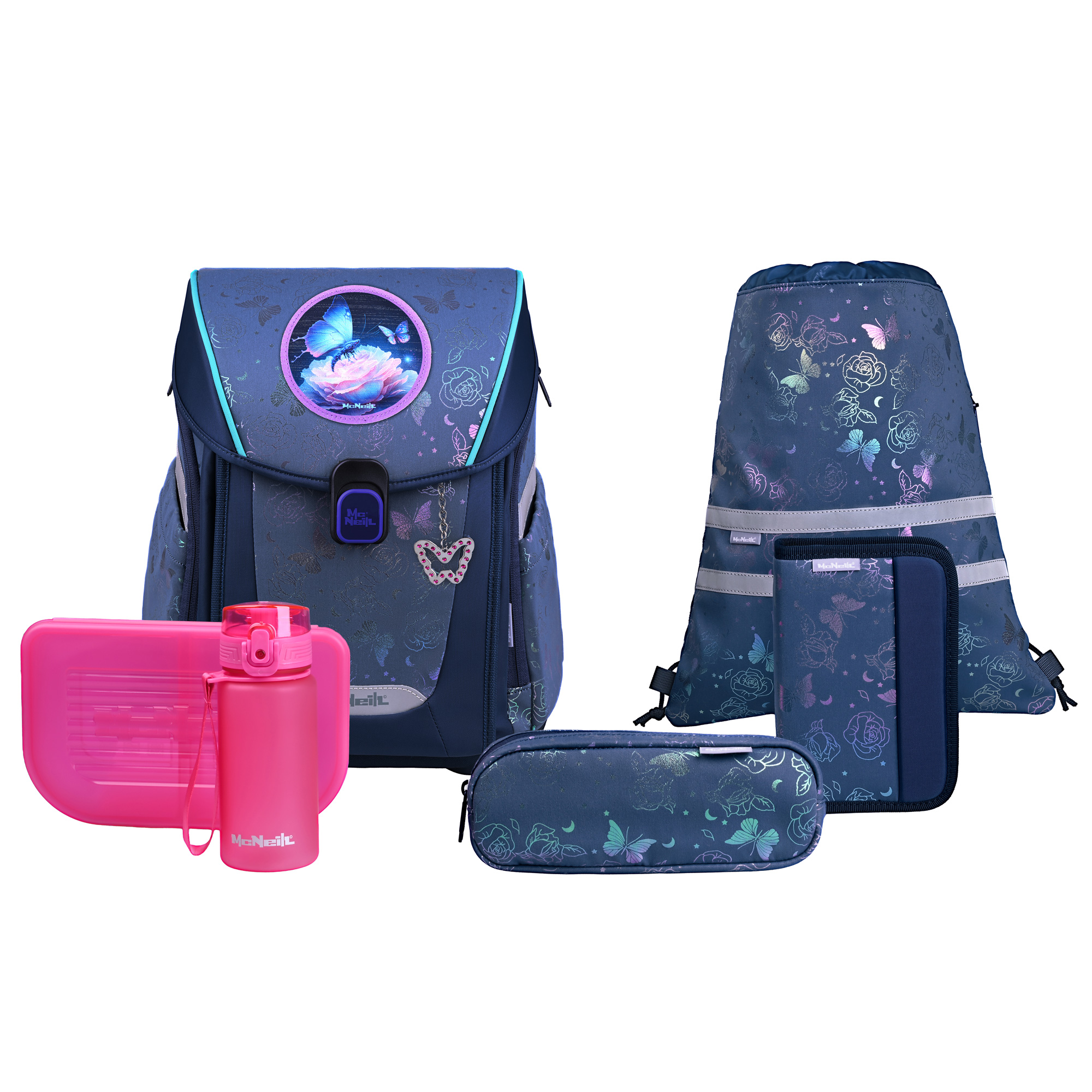 McNeill Primo Roses Schulranzen Mädchen – 9-teiliges Set mit Brotdose, Trinkflasche & zwei McAddys – Bild 2