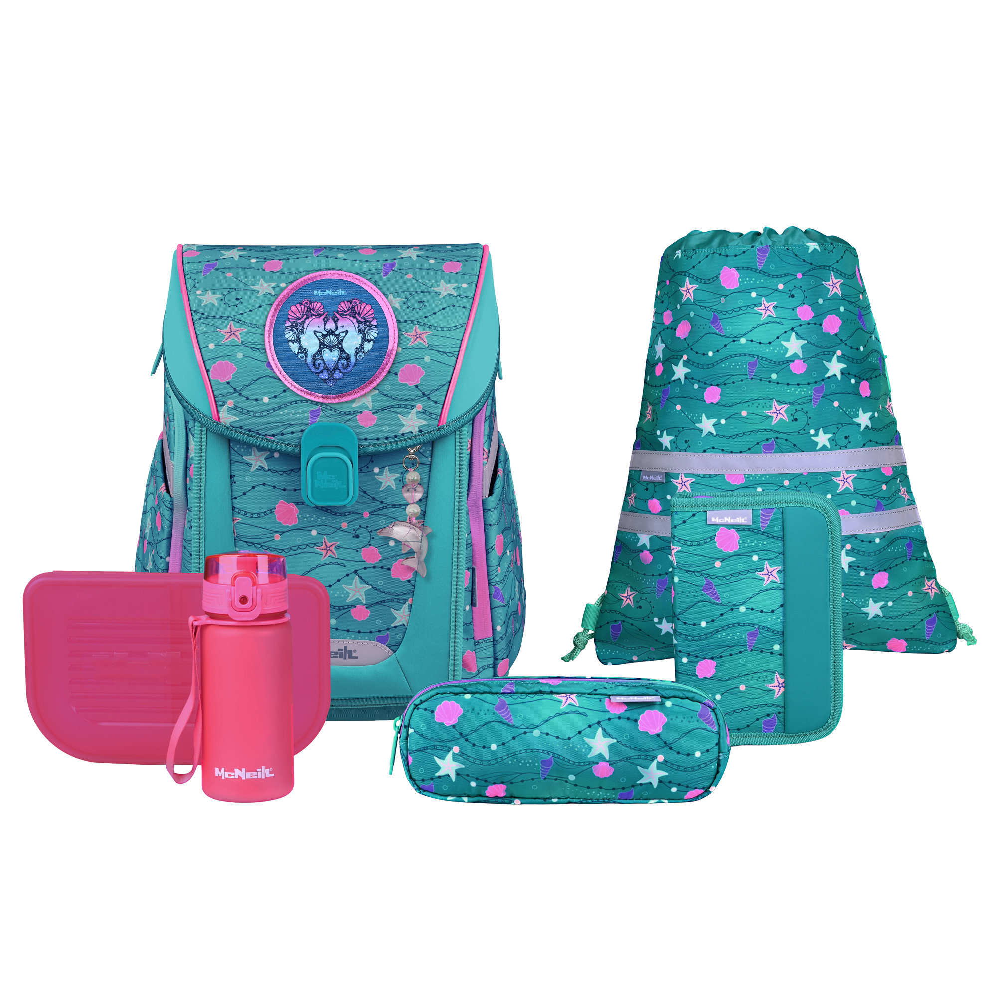 McNeill Primo Seafish Mädchen – 9-teiliges Set mit Brotdose, Trinkflasche & zwei McAddys – Bild 2