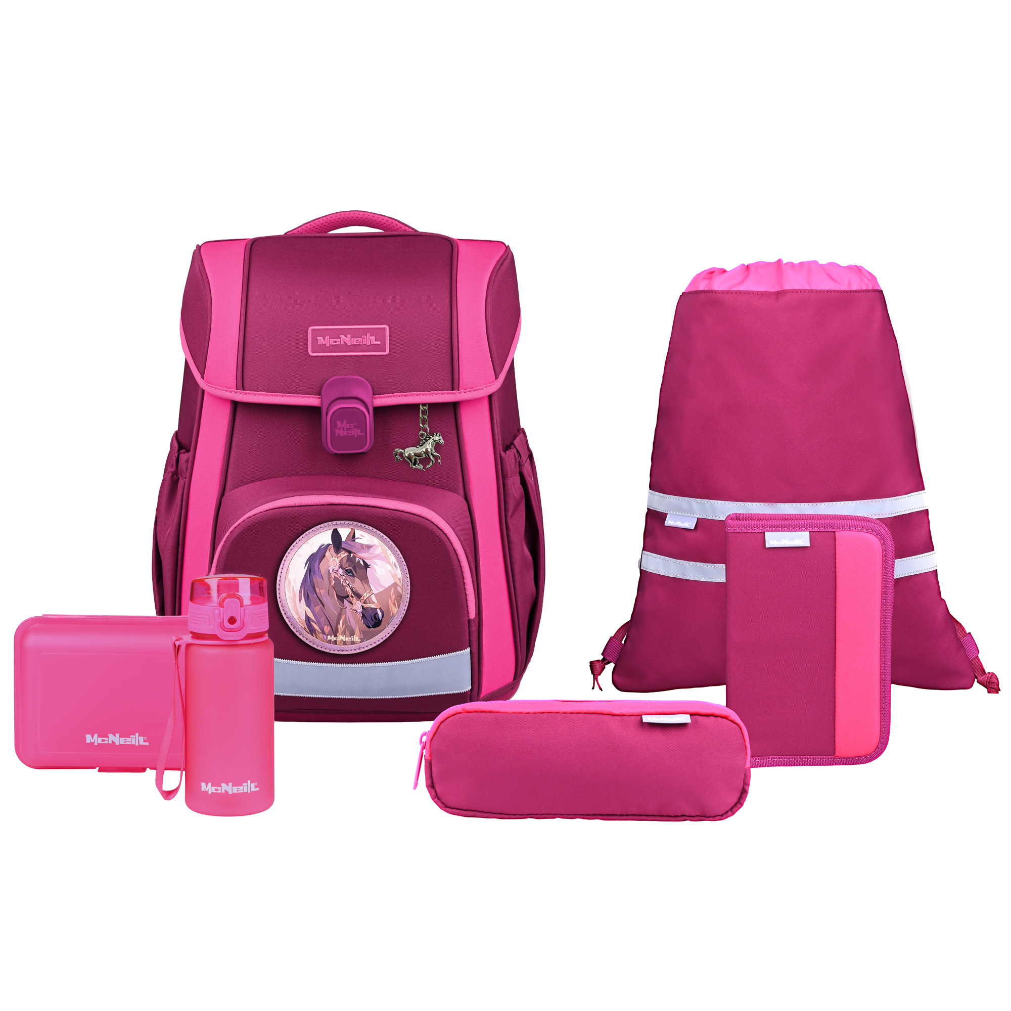 McNeill Bravo Berry Schulranzen Mädchen – 9-teiliges Set mit Brotdose, Trinkflasche & zwei McAddys – Bild 2