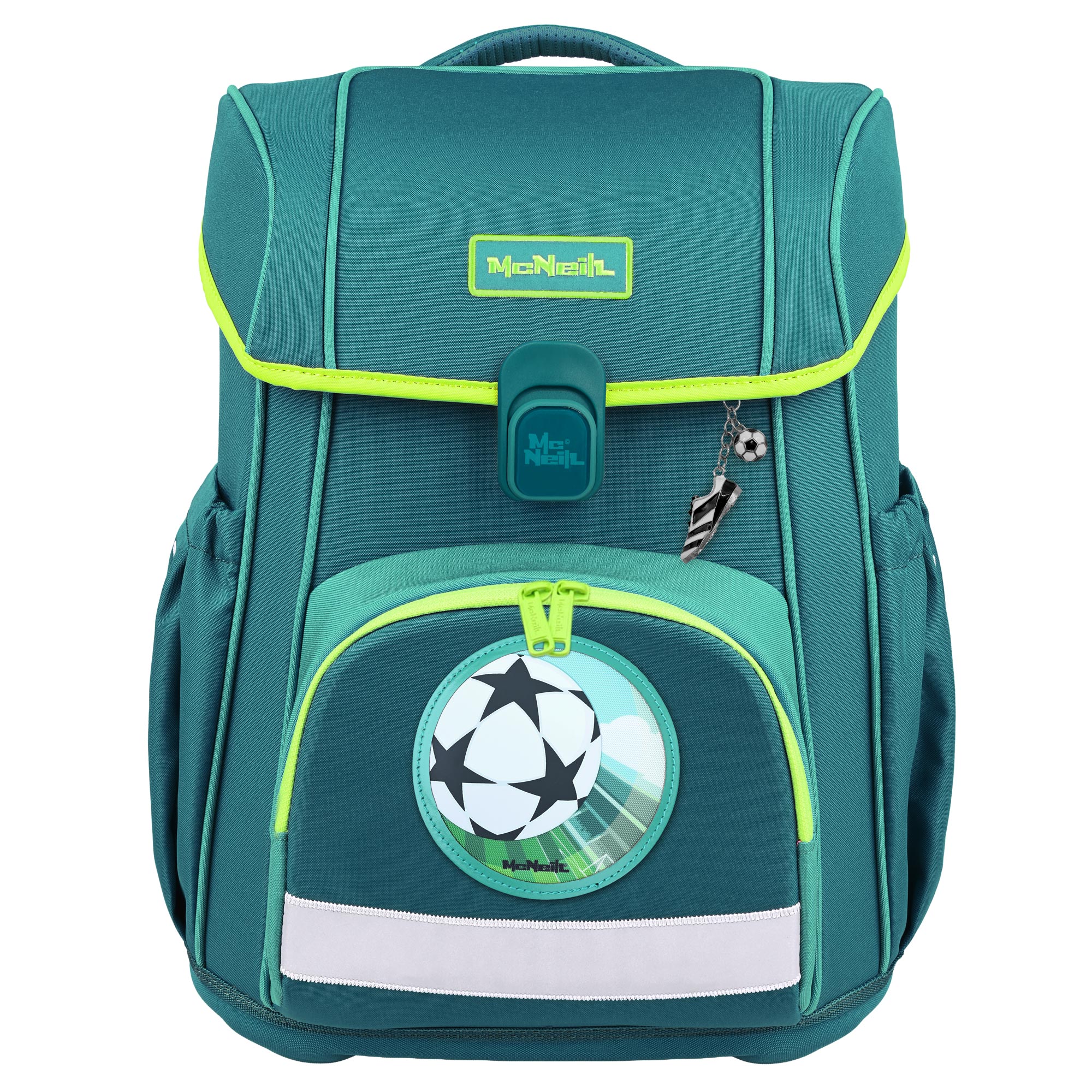 McNeill Bravo Petrol Schulranzen Jungen – 9-teiliges Set mit Brotdose, Trinkflasche & zwei McAddys