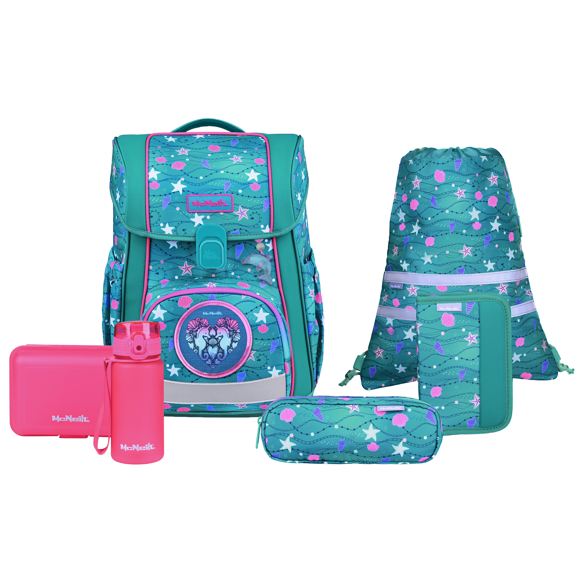 McNeill Bravo Seafisch Schulranzen Mädchen – 9-teiliges Set mit Brotdose, Trinkflasche & zwei McAddys – Bild 2