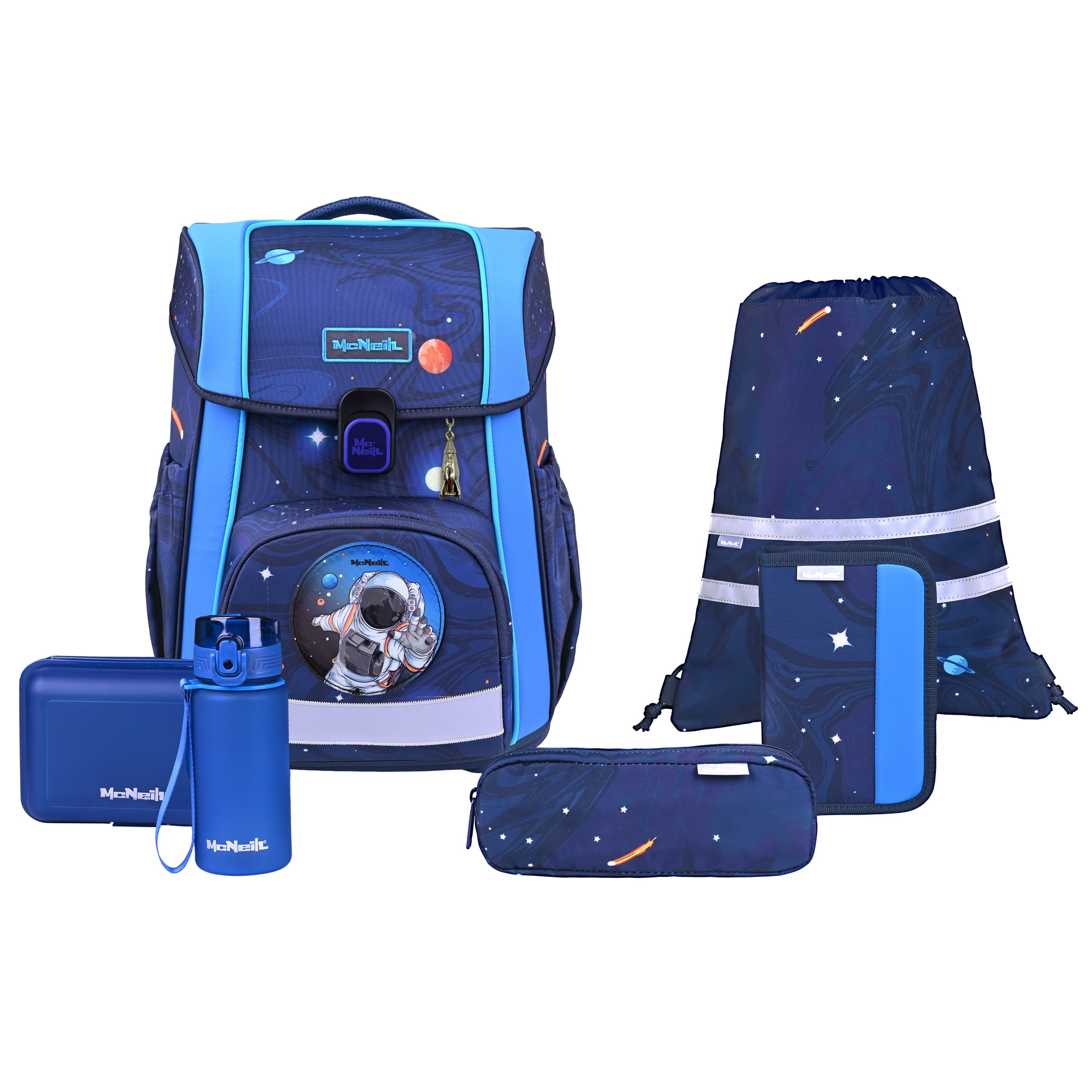 McNeill Bravo Space Schulranzen Jungen – 9-teiliges Set mit Brotdose, Trinkflasche & zwei McAddys – Bild 2