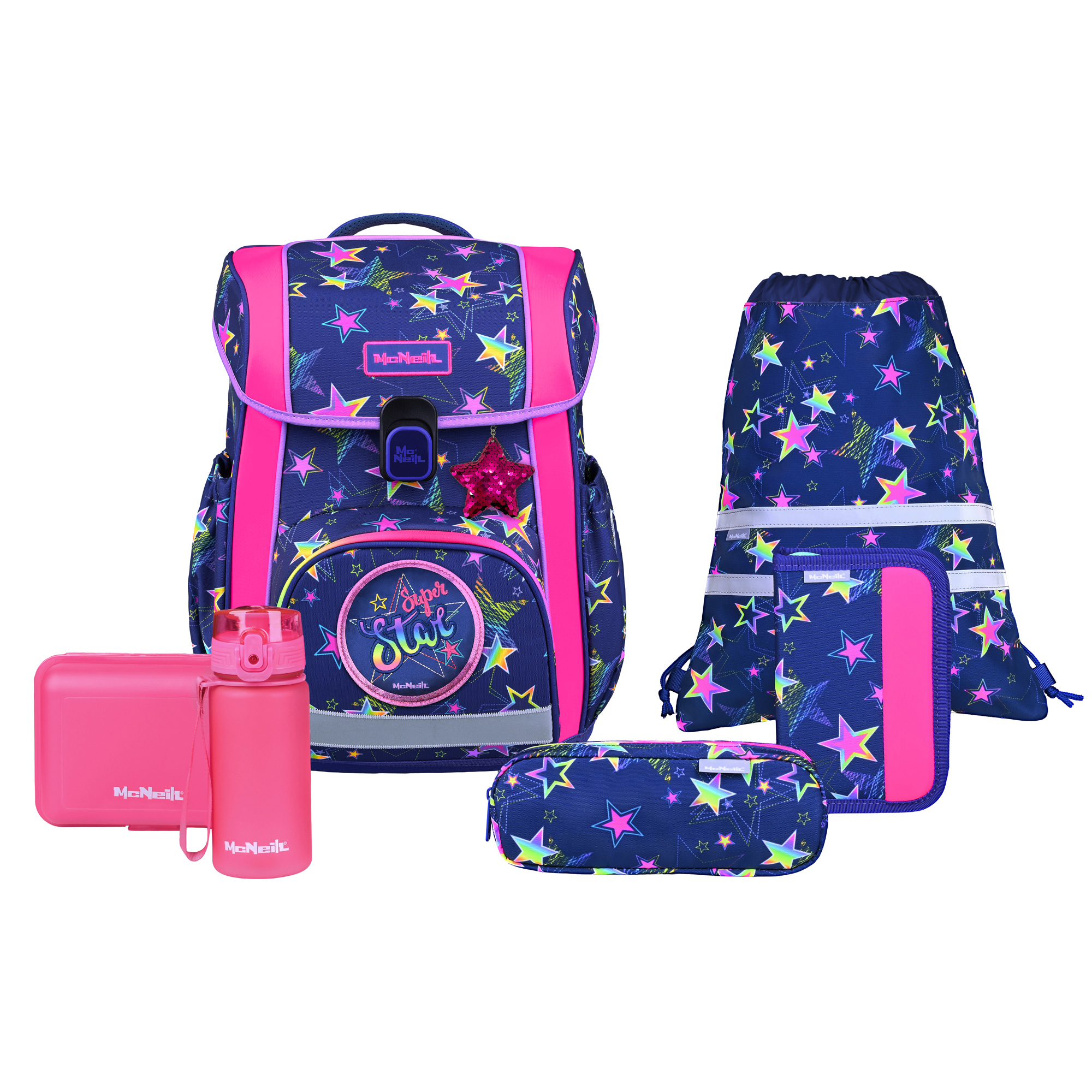 McNeill Bravo Stars Schulranzen Mädchen – 9-teiliges Set mit Brotdose, Trinkflasche & zwei McAddys – Bild 2
